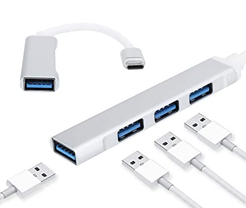 Universeller USB-Typ-C-Hub, 4-Port-USB3.0-Typ-C-Splitter, Multifunktions-Hub-Adapter aus Aluminiumlegierung, OTG-PC-Basisadapter mit Hochgeschwindigkeits-Splitter-Extender(Silber) von Dilwe