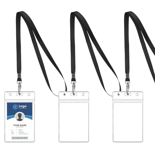 Dimeho 3 Stück Ausweishalter mit Umhängeband Kreuzfahrt wasserdichtem Ausweishalter Umhängebänder für Kreuzfahrtschiffkarten transparente Ausweishalter aus Kunststoff vertikaler Stil (64 x 95 cm) von Dimeho