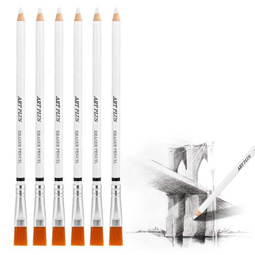 Dimeho 6 Stück Radierstifte für Künstler professioneller Radiergummi Zeichenstift mit Pinsel Bleistift-Oberseite Radiergummis zum Löschen kleiner Details oder zum Hinzufügen von Highlights für Skizzen von Dimeho