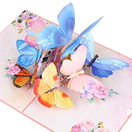 Dimeho Schmetterlings-Blumen Up Karten 3D-Popup faltbare Geburtstagskarte duftende Grußkarten handgefertigte Geschenke für Mutter Ehefrau Tochter Mädchen Frauen Jubiläen Muttertag Valentinstag von Dimeho