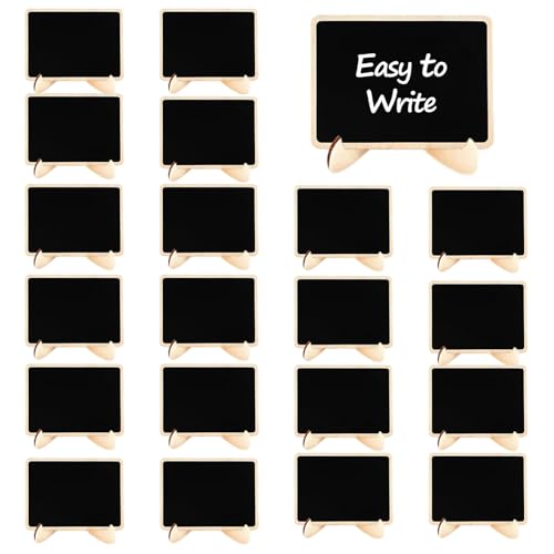 2. Holzhalkplattenschilder - 20 Pack Kleine Tabletop -Message Boards Mit Ständer | Wiederverwendbare Mini -Blackboards Für Hochzeitssitze, Menüs, Desserttische, Rustikales Partydekor Für von Dinchaakuarry