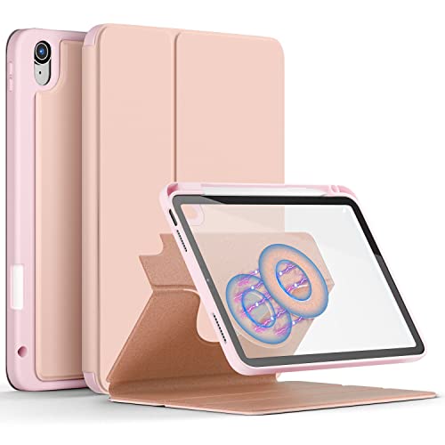 DINGGUAGUA Hülle für iPad 10 Generation 10.9 Zoll 2022 A2757/A2777,Hülle Abnehmbares Transparentes mit Stifthalter,360 Grad Drehbarem Ständer und Auto Schlaf/Wach Funktion,Roségold von DingGuagua