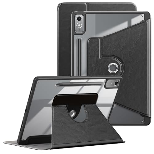 DINGGUAGUA Rotierende Hülle für Lenovo Tab P12 12.7 Zoll 2023 TB371FC Tablet,Transparente Schutzhülle 360° Drehbar Stände Multi-Winkel mit Stifthalter,Schwarz von DingGuagua