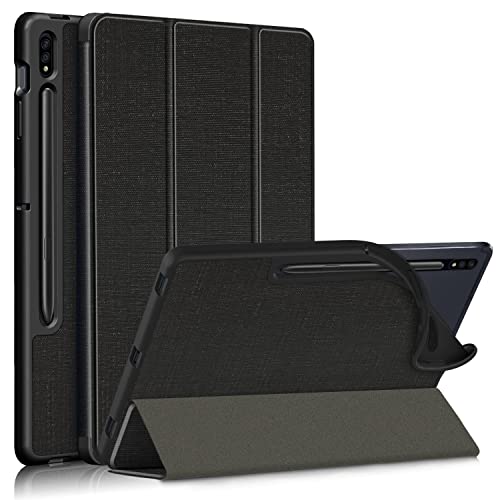 DINGGUAGUA Weiches TPU Hülle für Samsung Galaxy Tab S8 Plus 5G 12.4" 2022/Tab S7 FE 12.4 5G 2021/S7 Plus 12.4 Schutzhülle Stand mit Stiftmulde und Schlaf/Wach,Schwarz von DingGuagua