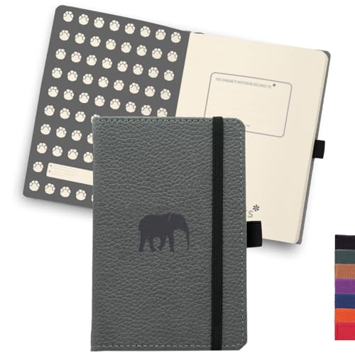 Dingbats - Wildtiere Blanko Taschen-Notizbuch, Grauer Elefant, A6 - Hardcover Notizbuch - Perforiert, Cremefarben 100gsm Tintenfestes Papier von Dingbats* Notebooks