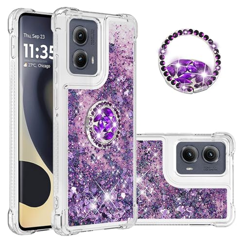 Dinglijia Slim Fit Schutzhülle für Motorola Edge 2024 5G, Glitzer-Flüssigkeit, Treibsand-Effekt, Silikon, Fallschutz, Bildschirm- und Kameraschutz für Moto Edge 2024 5G, WZ Lila von Dinglijia