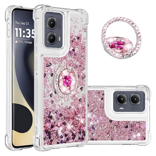 Dinglijia WZ Slim Fit Schutzhülle für Motorola Edge 2024 5G, Glitzer-Flüssigkeit, Treibsand-Effekt, Silikon, Fallschutz, Bildschirm- und Kameraschutz für Moto Edge 2024 5G, WZ Roségold von Dinglijia