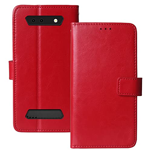 Dingshengk Flip Retro Leder Tasche Hülle Für Cubot King Kong Mini/Kingkong Mini 2 4" Lederhülle Handyhülle Schutzhülle Klapphülle Handytasche Handy Etui Brieftasche Cover Case Abdeckung (Rot) von Dingshengk