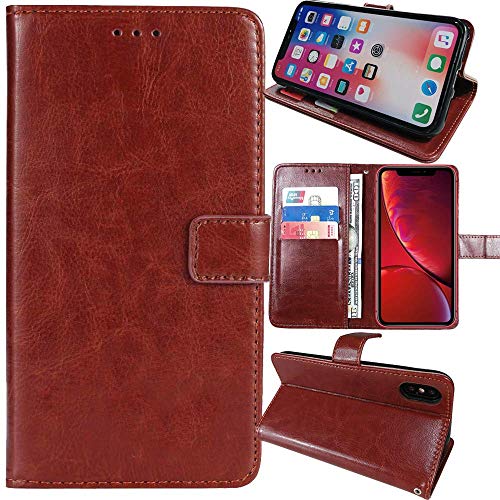 Dingshengk Flip Retro Leder Tasche Hülle Für Elephone A6 Max 6.53" Lederhülle Handyhülle Schutzhülle Klapphülle Handytasche Handy Etui Brieftasche Cover Case Abdeckung (Braun) von Dingshengk