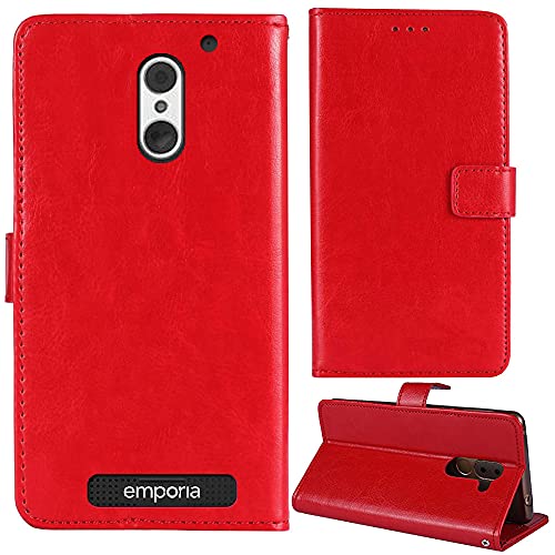 Dingshengk Flip Retro Leder Tasche Hülle Für Emporia SMART.4 / SMART.S4 5" Lederhülle Handyhülle Schutzhülle Klapphülle Handytasche Handy Etui Brieftasche Cover Case Abdeckung (Rot) von Dingshengk