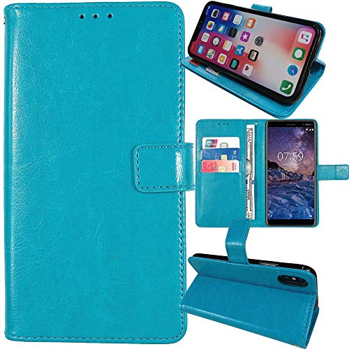 Dingshengk Flip Retro Leder Tasche Hülle Für Gigaset GS290 6.3" Lederhülle Handyhülle Schutzhülle Klapphülle Handytasche Handy Etui Brieftasche Cover Case Abdeckung (Blau) von Dingshengk