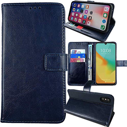 Dingshengk Flip Retro Leder Tasche Hülle Für Umidigi One/One Pro 5.9" Lederhülle Handyhülle Schutzhülle Klapphülle Handytasche Handy Etui Brieftasche Cover Case Abdeckung (Dark Blau) von Dingshengk
