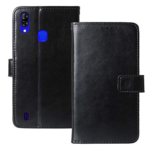Dingshengk Flip Retro Leder Tasche Hülle TPU Silikon Für Blackview A60 Pro 6.08" Lederhülle Handyhülle Schutzhülle Klapphülle Handytasche Handy Etui Brieftasche Cover Case Abdeckung (Schwarz) von Dingshengk