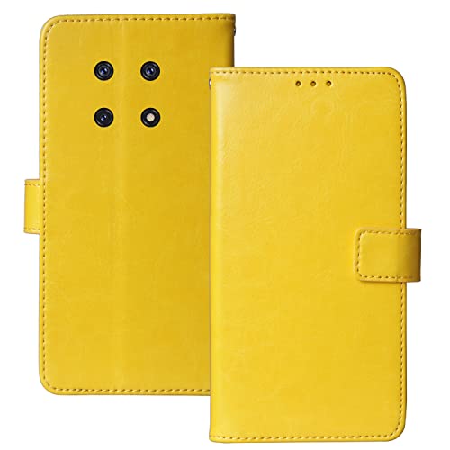 Dingshengk Flip Retro Leder Tasche Hülle TPU Silikon Für Cubot Max 3 6.95" Lederhülle Handyhülle Schutzhülle Klapphülle Handytasche Handy Etui Brieftasche Cover Case Abdeckung (Gelb) von Dingshengk