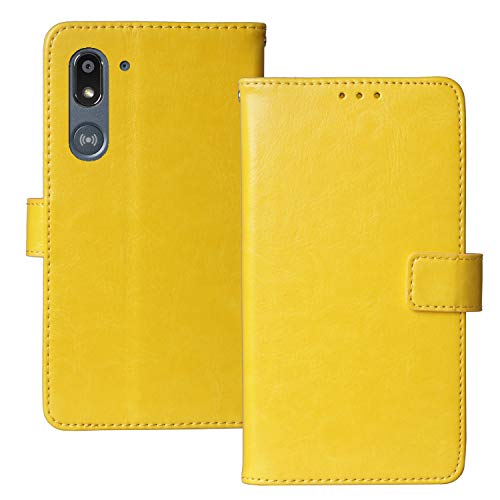 Dingshengk Flip Retro Leder Tasche Hülle TPU Silikon Für Doro 8050 5.7" Lederhülle Handyhülle Schutzhülle Klapphülle Handytasche Handy Etui Brieftasche Cover Case Abdeckung (Gelb) von Dingshengk