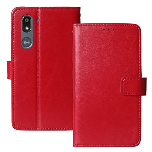 Dingshengk Flip Retro Leder Tasche Hülle TPU Silikon Für Doro 8050 5.7" Lederhülle Handyhülle Schutzhülle Klapphülle Handytasche Handy Etui Brieftasche Cover Case Abdeckung (Rot) von Dingshengk