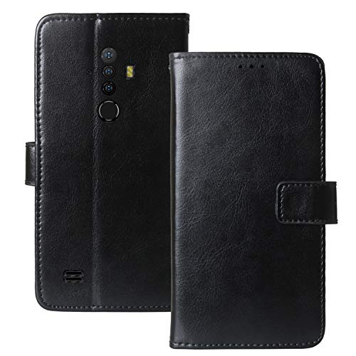 Dingshengk Flip Retro Leder Tasche Hülle TPU Silikon Für Ulefone Armor X8 5.7" Lederhülle Handyhülle Schutzhülle Klapphülle Handytasche Handy Etui Brieftasche Cover Case Abdeckung (Schwarz) von Dingshengk