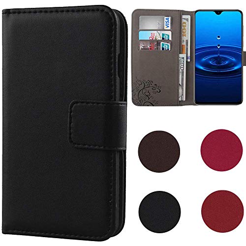 Dingshengk Flip Schwarz Echt Leder Tasche Hülle Für Umidigi One Max 6.3" Lederhülle Handyhülle Schutz Klapp Handytasche Handy Etui Brieftasche Cover Case Abdeckung von Dingshengk