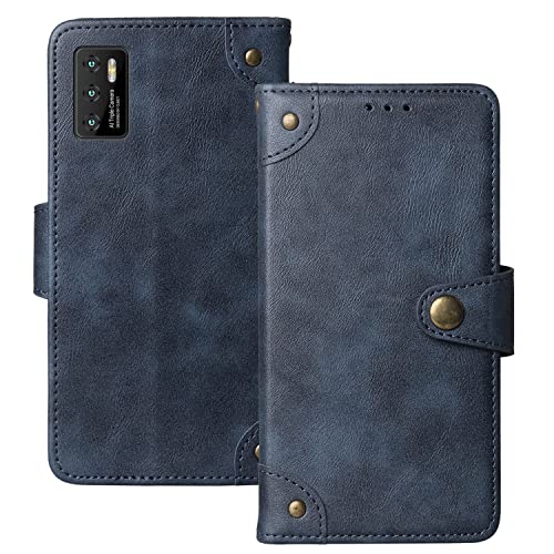 Dingshengk Retro Flip Blau Echt Leder Tasche Hülle TPU Silikon Für Cubot P50 6.21" Lederhülle Handyhülle Schutz Handytasche Handy Etui Brieftasche Cover Case Abdeckung von Dingshengk