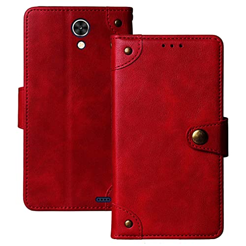 Dingshengk Retro Flip Rot Echt Leder Tasche Hülle Für Emporia SMART.2 5" Lederhülle Handyhülle Schutz Handytasche Handy Etui Brieftasche Cover Case Abdeckung von Dingshengk
