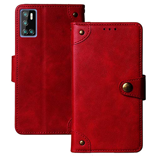 Dingshengk Retro Flip Rot Echt Leder Tasche Hülle TPU Silikon Für Cubot P40 / Hafury G20 6.2" Lederhülle Handyhülle Schutz Handytasche Handy Etui Brieftasche Cover Case Abdeckung von Dingshengk