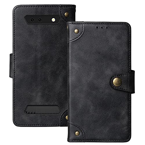 Dingshengk Retro Flip Schwarz Echt Leder Tasche Hülle TPU Silikon Für Cubot Kingkong Mini/Kingkong Mini 2 / Kingkong Mini 2 Pro Lederhülle Handyhülle Schutz Handytasche Handy Cover Case Abdeckung von Dingshengk