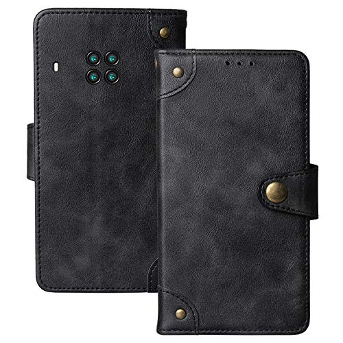 Dingshengk Retro Flip Schwarz Echt Leder Tasche Hülle TPU Silikon Für Cubot Note 20 (2020) / Note 20 Pro/Hafury K30 6.5" Lederhülle Handyhülle Schutz Handytasche Handy Etui Cover Case Abdeckung von Dingshengk