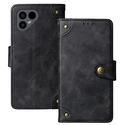 Dingshengk Retro Flip Schwarz Echt Leder Tasche Hülle TPU Silikon Für Fairphone 4 6.3" Lederhülle Handyhülle Schutz Handytasche Handy Etui Brieftasche Cover Case Abdeckung von Dingshengk