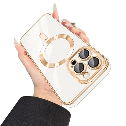 Dinick Entworfen für iPhone 13 Pro Hülle mit Magnet [integrierte Kameraabdeckung] Kompatibel mit MagSafe Weiche TPU Glitzer Abdeckung Anti-Kratzer Schutzhülle Slim für iPhone 13 Pro Hülle Weiß und von Dinick