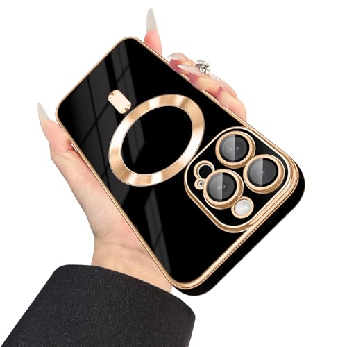 Dinick Entworfen für iPhone 15 Pro Hülle mit Magnet [integrierte Kameraabdeckung] Kompatibel mit MagSafe Weiche TPU Glitzer Abdeckung Anti-Kratzer Schutzhülle Slim für iPhone 15 Pro Hülle Schwarz und von Dinick
