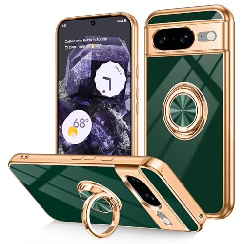 Dinick Schutzhülle für Google Pixel 8, mit Ringhalter, weiches TPU, vergoldet, kratzfest, schlanke Schutzhülle für Damen und Herren, magnetischer Ständer, Grün Dinick Schutzhülle für Google Pixel 8, mit Ringhalter, weiches TPU, vergoldet, kratzfest, schlanke Schutzhülle für Damen und Herren, magnetischer Ständer, Grün von Dinick