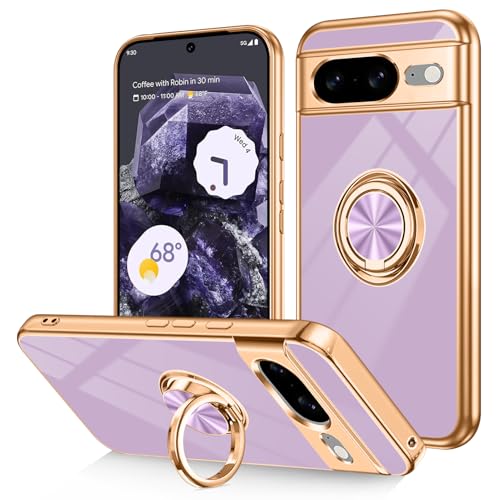 Dinick Schutzhülle für Google Pixel 8, mit Ringhalter, weiches TPU, vergoldet, kratzfest, schlanke Schutzhülle für Damen und Herren, magnetischer Ständer, Violett Dinick Schutzhülle für Google Pixel 8, mit Ringhalter, weiches TPU, vergoldet, kratzfest, schlanke Schutzhülle für Damen und Herren, magnetischer Ständer, Violett von Dinick