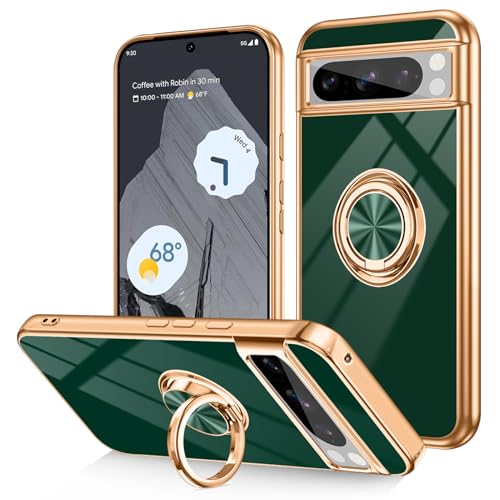 Dinick Schutzhülle für Google Pixel 8 Pro, mit Ringhalter, weiches TPU, vergoldet, kratzfest, schlanke Abdeckung für Damen und Herren, magnetischer Ständer, Grün Dinick Schutzhülle für Google Pixel 8 Pro, mit Ringhalter, weiches TPU, vergoldet, kratzfest, schlanke Abdeckung für Damen und Herren, magnetischer Ständer, Grün von Dinick