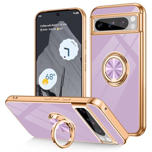 Dinick Schutzhülle für Google Pixel 8 Pro, mit Ringhalter, weiches TPU, vergoldet, kratzfest, schlanke Abdeckung für Damen und Herren, magnetischer Ständer, für Google Pixel 8 Pro, Violett Dinick Schutzhülle für Google Pixel 8 Pro, mit Ringhalter, weiches TPU, vergoldet, kratzfest, schlanke Abdeckung für Damen und Herren, magnetischer Ständer, für Google Pixel 8 Pro, Violett von Dinick