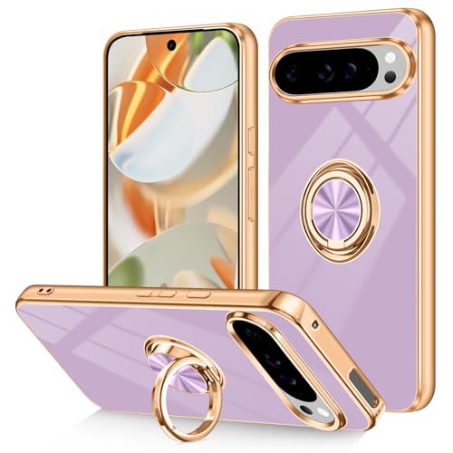 Dinick Schutzhülle für Google Pixel 9/Pixel 9 Pro, mit Ringhalter, weiches TPU, vergoldet, kratzfest, schlanke Abdeckung für Damen und Herren, magnetischer Ständer, für Google Pixel 9/9Pro, Violett Dinick Schutzhülle für Google Pixel 9/Pixel 9 Pro, mit Ringhalter, weiches TPU, vergoldet, kratzfest, schlanke Abdeckung für Damen und Herren, magnetischer Ständer, für Google Pixel 9/9Pro, Violett von Dinick