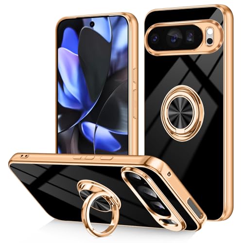 Dinick Schutzhülle für Google Pixel 9 Pro XL mit Ringhalter, weiches TPU, vergoldet, kratzfest, schlanke Abdeckung für Damen und Herren, magnetischer Ständer, für Google Pixel 9 Pro XL, Schwarz Dinick Schutzhülle für Google Pixel 9 Pro XL mit Ringhalter, weiches TPU, vergoldet, kratzfest, schlanke Abdeckung für Damen und Herren, magnetischer Ständer, für Google Pixel 9 Pro XL, Schwarz von Dinick