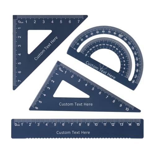 Personalisierte Gravierten Namen Metall Winkelmesser Aluminium Lineal Quadrat Dreieck Lineal Geschenk Für Studenten (Blau) von Dinikally