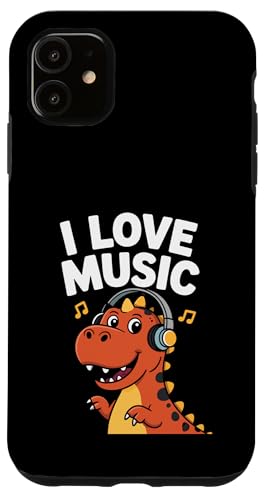 I Love Music Dinosaurier Kopfhörer Fun Hülle für iPhone 11 von Dinosaur Music Lover Headphones Fun