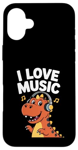 I Love Music Dinosaurier Kopfhörer Fun Hülle für iPhone 16 Plus von Dinosaur Music Lover Headphones Fun