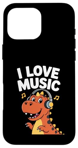 I Love Music Dinosaurier Kopfhörer Fun Hülle für iPhone 16 Pro Max von Dinosaur Music Lover Headphones Fun