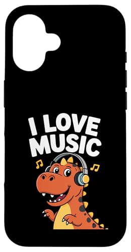 I Love Music Dinosaurier Kopfhörer Fun Hülle für iPhone 16 von Dinosaur Music Lover Headphones Fun
