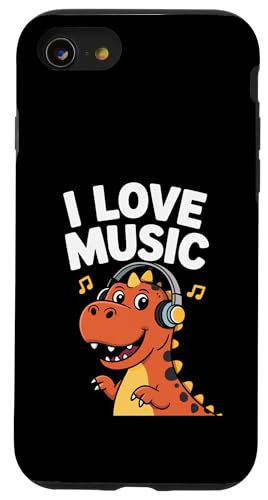 I Love Music Dinosaurier Kopfhörer Fun Hülle für iPhone SE (2020) / 7 / 8 von Dinosaur Music Lover Headphones Fun
