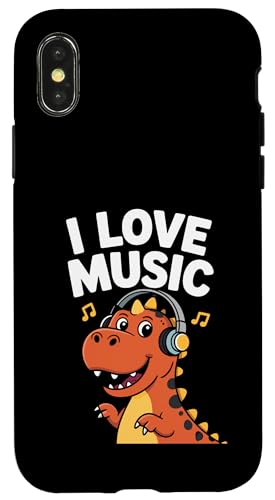 I Love Music Dinosaurier Kopfhörer Fun Hülle für iPhone X/XS von Dinosaur Music Lover Headphones Fun