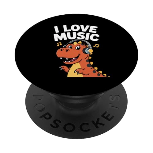 I Love Music Dinosaurier Kopfhörer Fun PopSockets Klebender PopGrip von Dinosaur Music Lover Headphones Fun