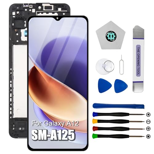 Dinow Display für Samsung Galaxy A12, Ersatzdisplay kompatibel mit Samsung Galaxy A12 SM-A125F SM-A125M SM-A125U SM-A125N SM-A125W Digitizer mit Rahmen(mit Reparaturwerkzeug) von Dinow