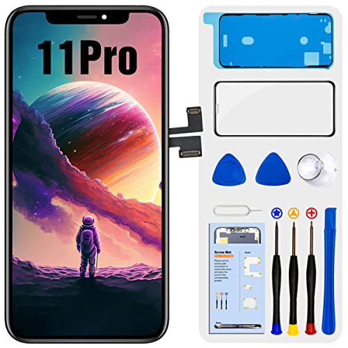 Dinow für iPhone 11 Pro Display Ersatz (Schwarz) 5.8" Touch Screen iPhone 11 Pro Display Digitizer Frame Assembly + Tool Kit + Gehärtetes Glas + Wasserfester Klebstoff für A2160/A2217/A2215 von Dinow