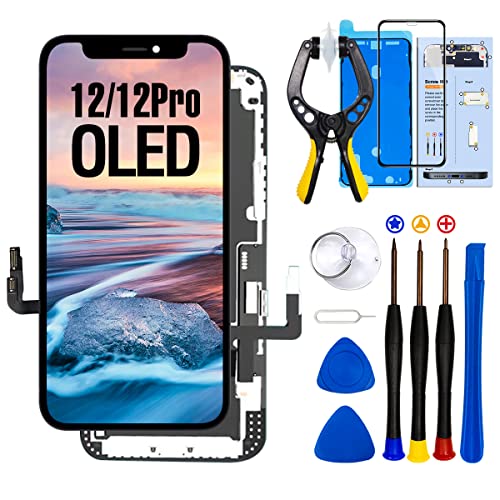 Dinow für iPhone 12/12 Pro Display OLED 6,1" für iPhone 12/12 Pro Display Reparaturset, für iPhone 12/12 Pro Bildschirm mit Reparatur Tool Kits, Wasserdichtes Band, Bildschirm Protoctor von Dinow