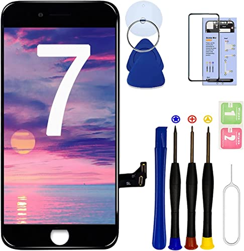 Dinow für iPhone 7 Display Ersatz (Schwarz) 4,7 Zoll Touch Screen iPhone 7 Display Digitizer Frame Assembly mit 3D Touch + Tool Kit + gehärtetes Glas，Model：A1660, A1778, A1779 von Dinow