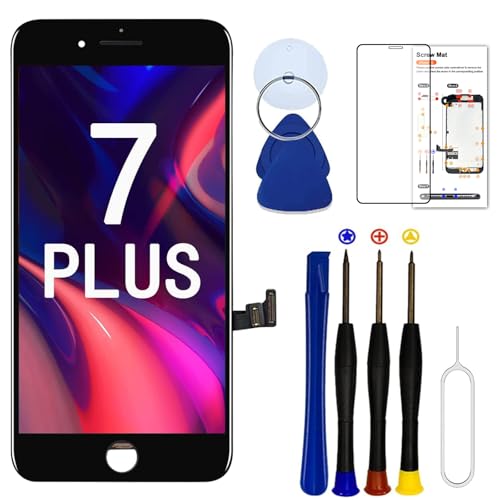 Dinow für iPhone 7 Plus Display Ersatz (Schwarz) 5.5 Zoll Touch Screen iPhone 7 Plus Display Digitizer Frame Assembly mit 3D Touch + Tool Kit + Display Schutzfolien，Modell：A1661, A1784, A1785 von Dinow