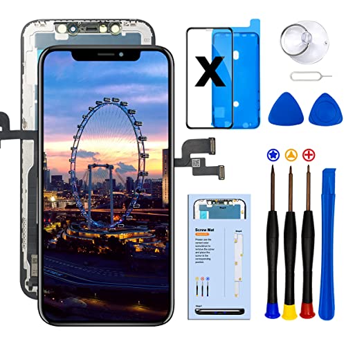 Dinow für iPhone X Display, Bildschirm für iPhone X 5.8" iPhone X Touch Screen Ersatz mit 3D Touch + Werkzeug Set Kompatibel mit Modell A1865, A1901, A1902 von Dinow